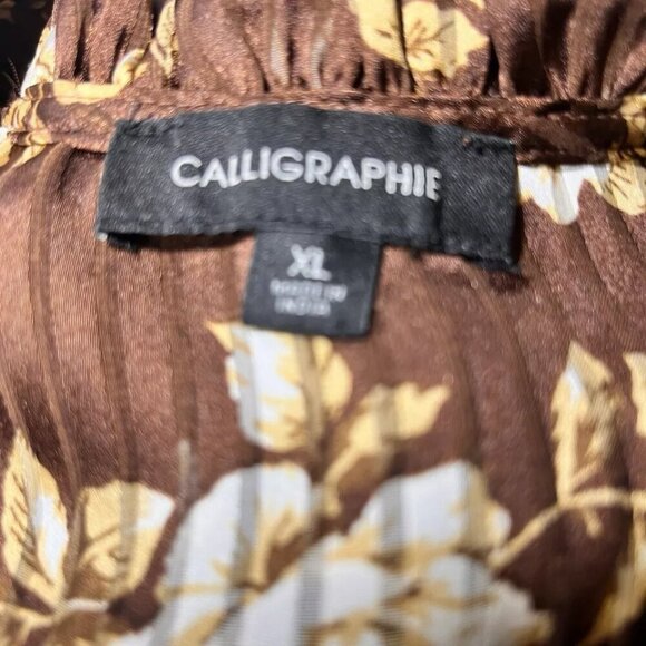 Anthropologie Calligraphie Top. Sz XL. Brown. Ruffled. Blouson. Ruched. B15 - Picture 7 of 7